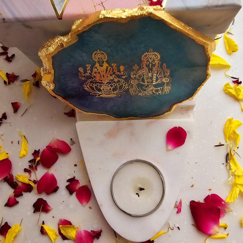 Sacred Ganesha Laxmi Tealight Candle Holder - Turquoise media 4