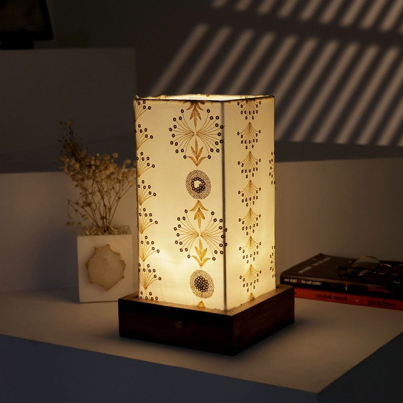 Luma Recta Base Fabric Wooden Table Lamp - Multicolor