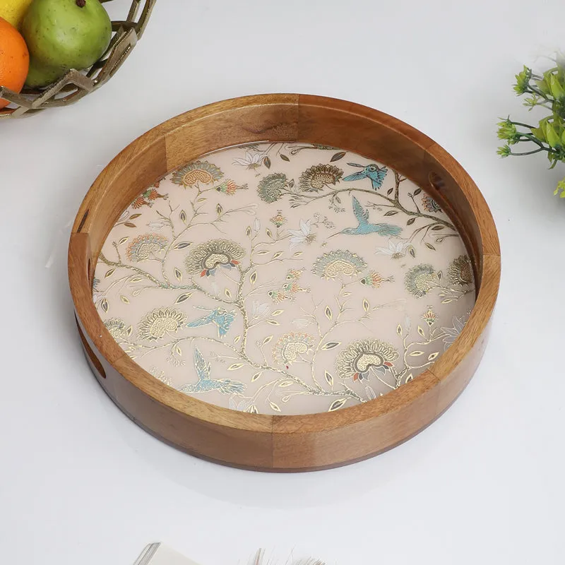 Blossom Glow Round Wooden Serving Tray media 1