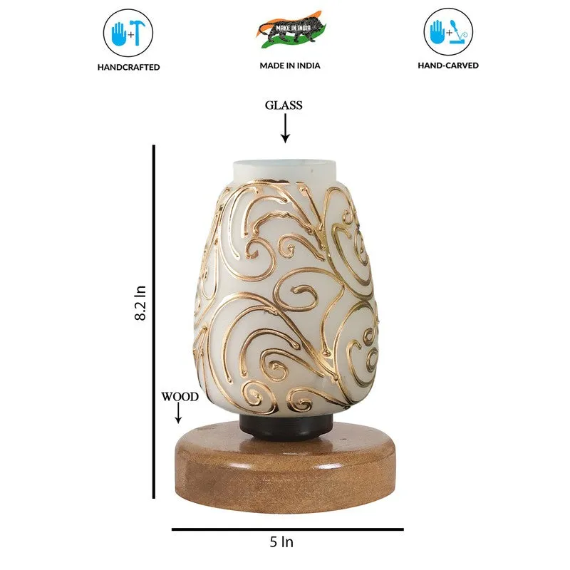 Glorene Glass Table Lamp With Wooden Base - White & Gold media 8