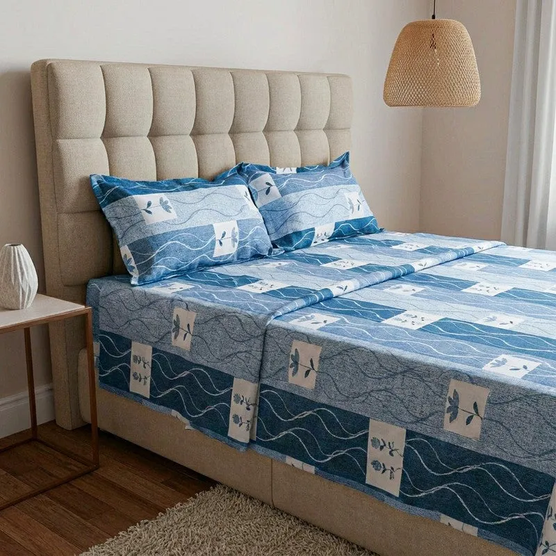 Shirava Wavy Cotton Bedsheet (Blue) - 144 TC media 3