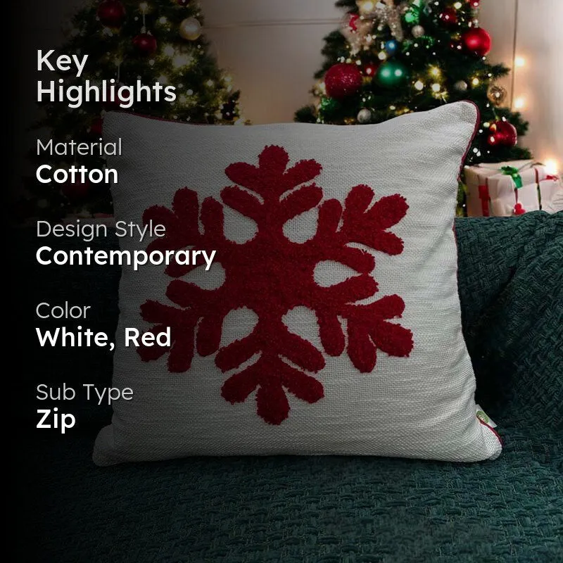 Merry Redflakes Cotton Christmas Cushion Cover media 2