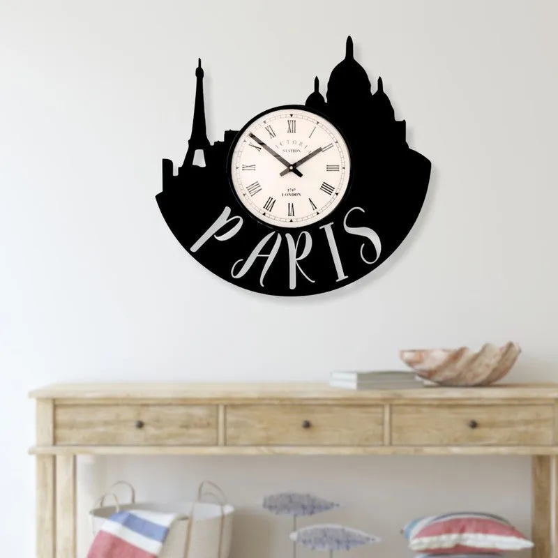 Paris City Steel Analog Wall Clock - Black media 3