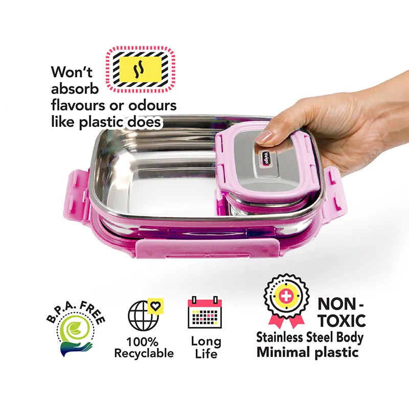 Delico Pack Pink Lunch Box With Insulated Pouch (775 mL /150 mL) - Three Piece Set media 8