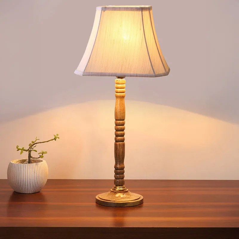 Vintage Vibe Table Lamp With Wooden Base - White,Brown media 1