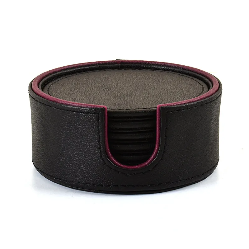 Tisca Faux Leather Coaster (Black) - Seven Piece Set media 6