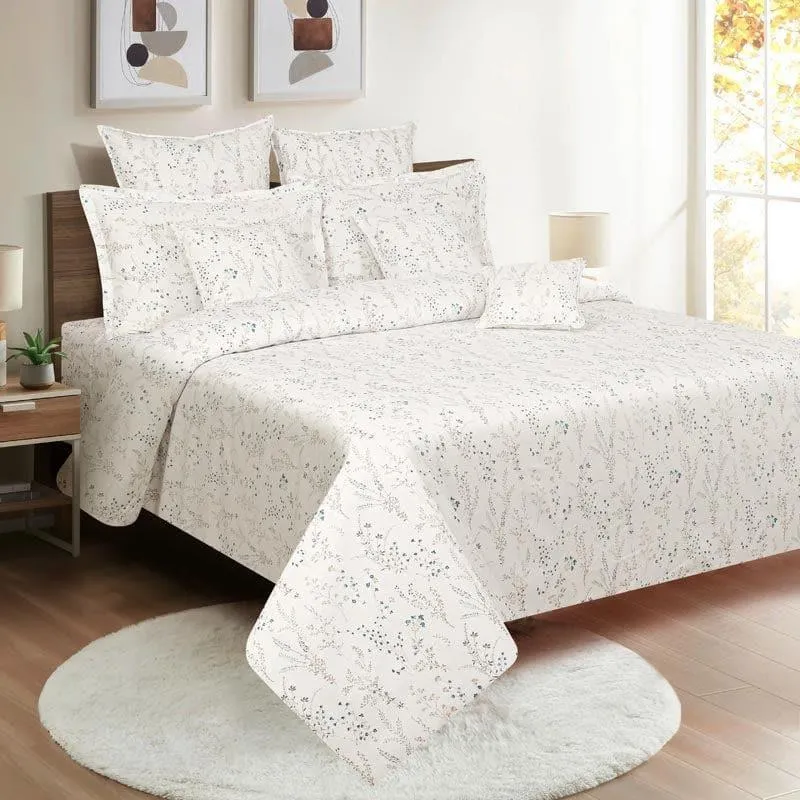 Swayam Cream Evara Floral Bedsheet - 200 TC || Super Soft media 1