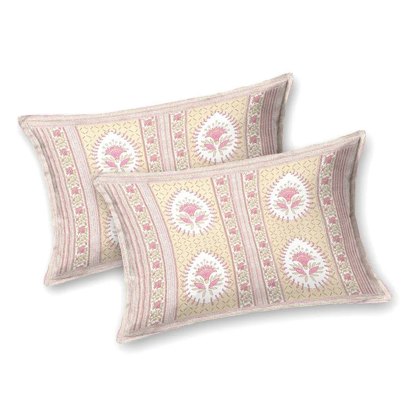 Rang Balance Cotton Bedsheet (Beige,Pink) - 120 TC media 3