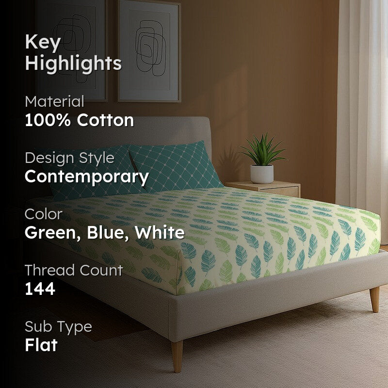 Urban Space Graceful Petals Cotton Bedsheet (Teal) - 144 TC media 2