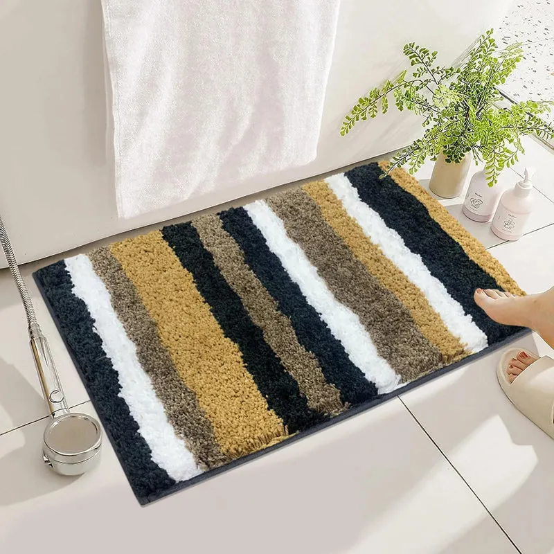 Stripe Luxe Bath Mat - Charcoal, Beige media 1