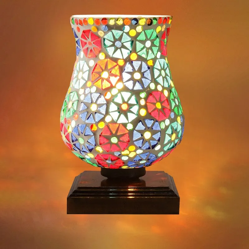 Glowzen Mosaic Glass Table Lamp With Wooden Base - Multicolor media 8