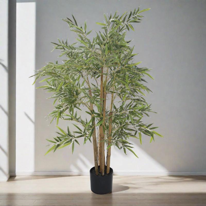 Faux Bamboo Plant With Black Plastic Pot (3.94 ft) - Light Green media 4