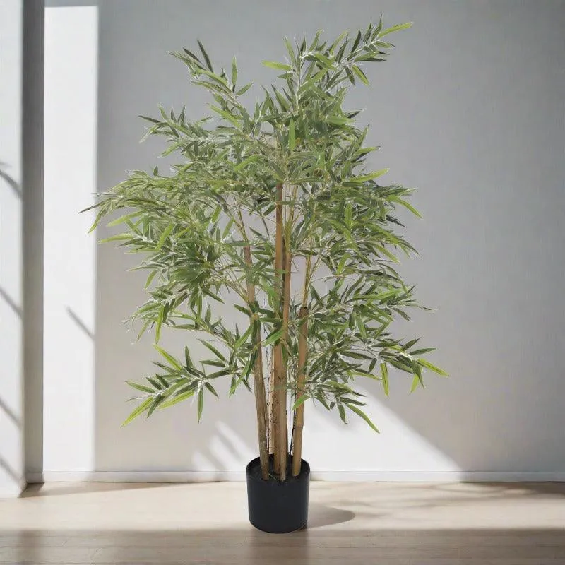 Faux Bamboo Plant With Black Plastic Pot (3.94 ft) - Light Green media 4