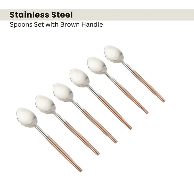 Stirling Stainless Steel Spoon Set (Silver & Brown) - Set Of Six media 4