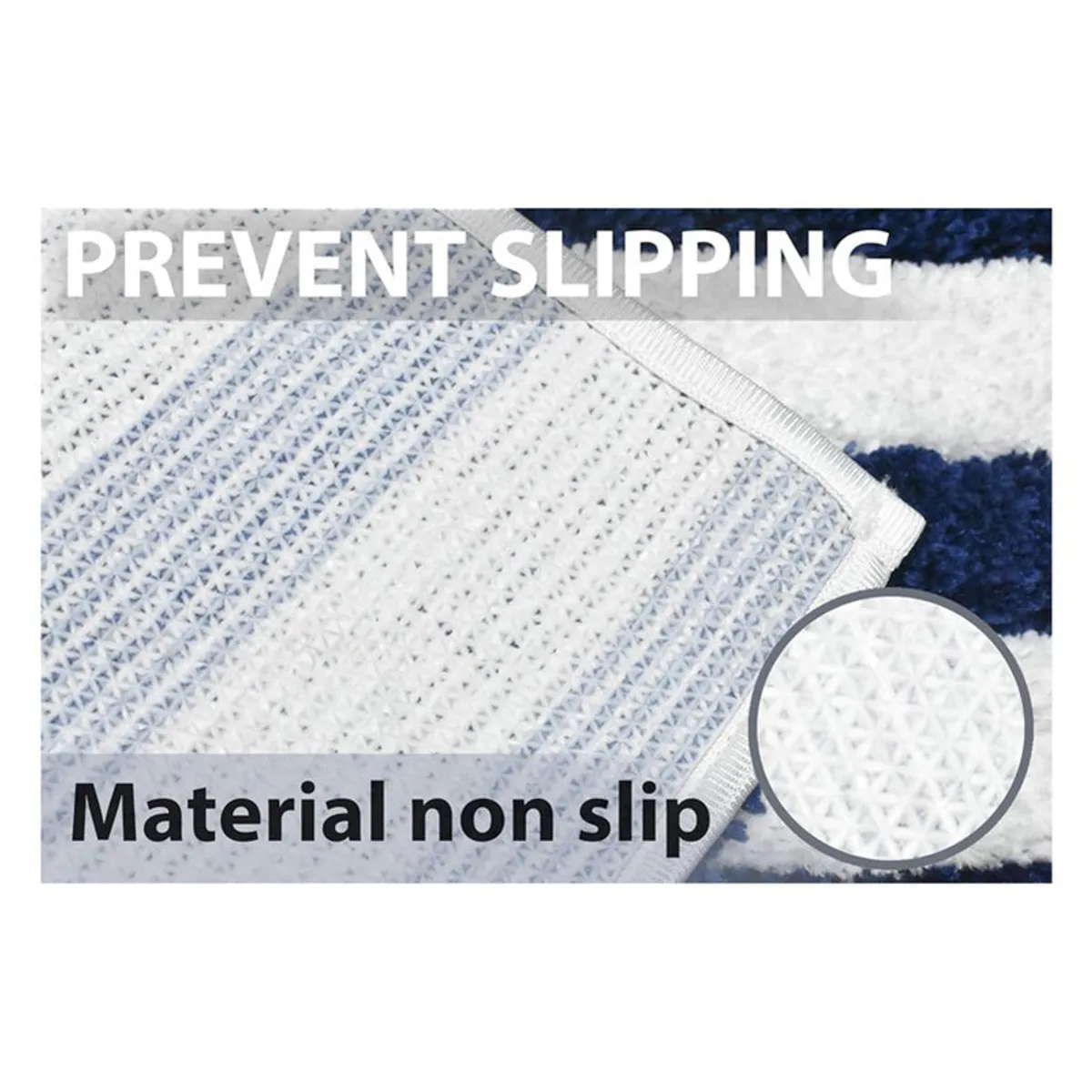 Close view of the bath mat underside with textured anti-slip backing