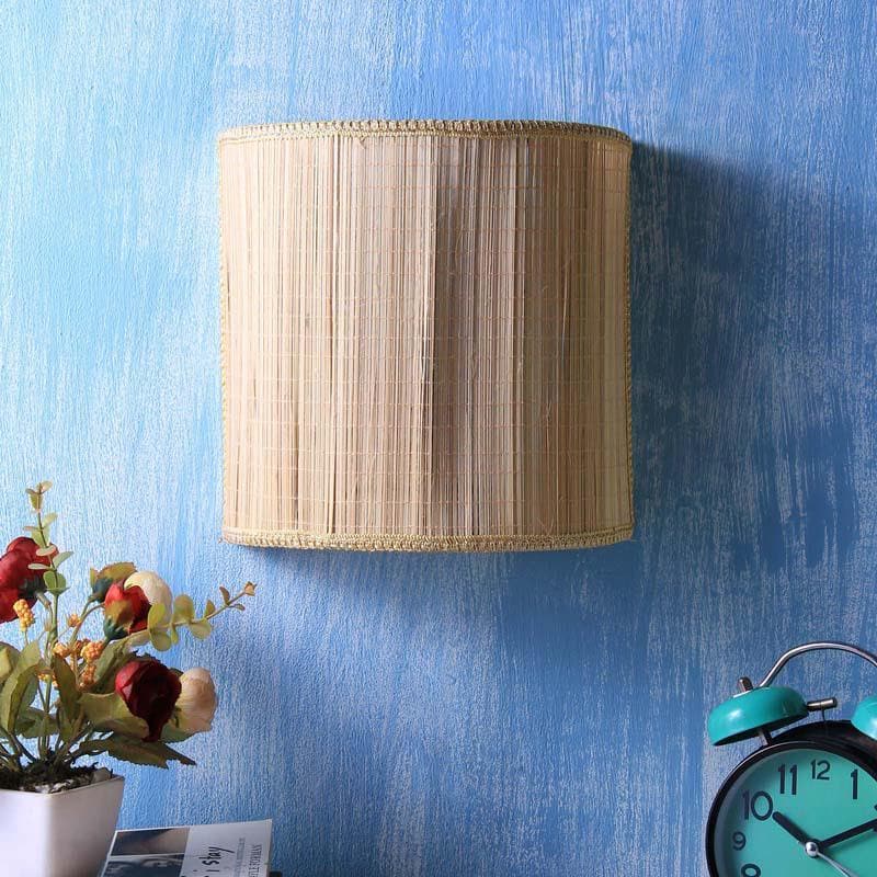 Cylindrical Floating Bamboo Wall Lamp - Beige media 3