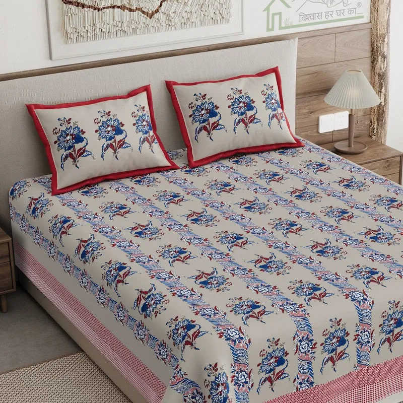 Rang Grace Cotton Bedsheet (Grey,Blue) - 120 TC media 3