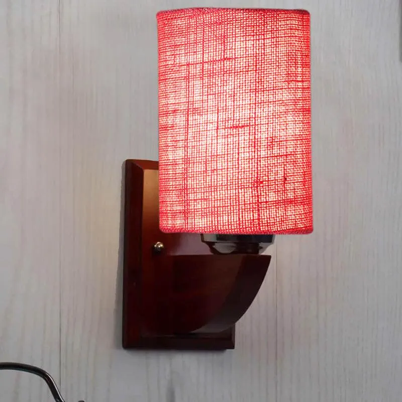 Blushy Cylindrical Wooden Wall Lamp media 1