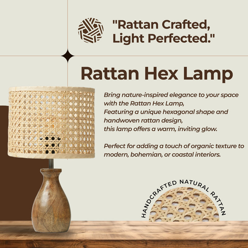 SoftLit Rattan Mango Wood Table Lamp - Beige,Brown media 5