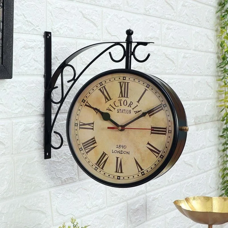 Dolva Double Sided Roman Numeral Station Clock - Black & Beige media 1