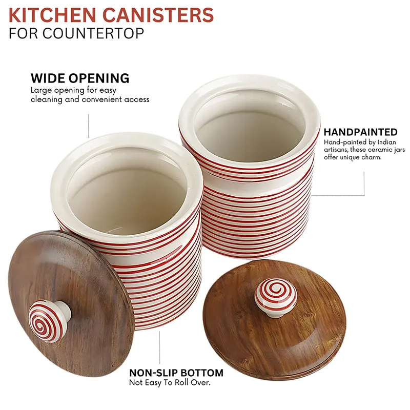 Tiare Edge Ceramic Jar (Red/600 mL Each) - Set Of Two media 4