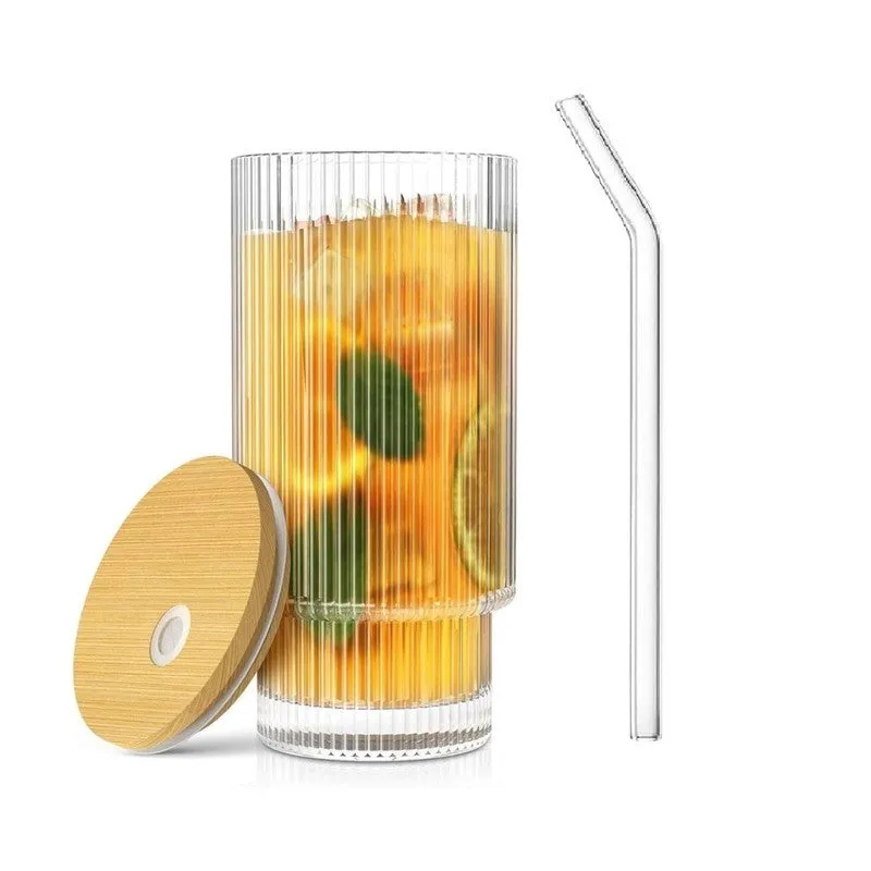 Stylish Glass Can Mug with Wooden Lid & Straw media 7