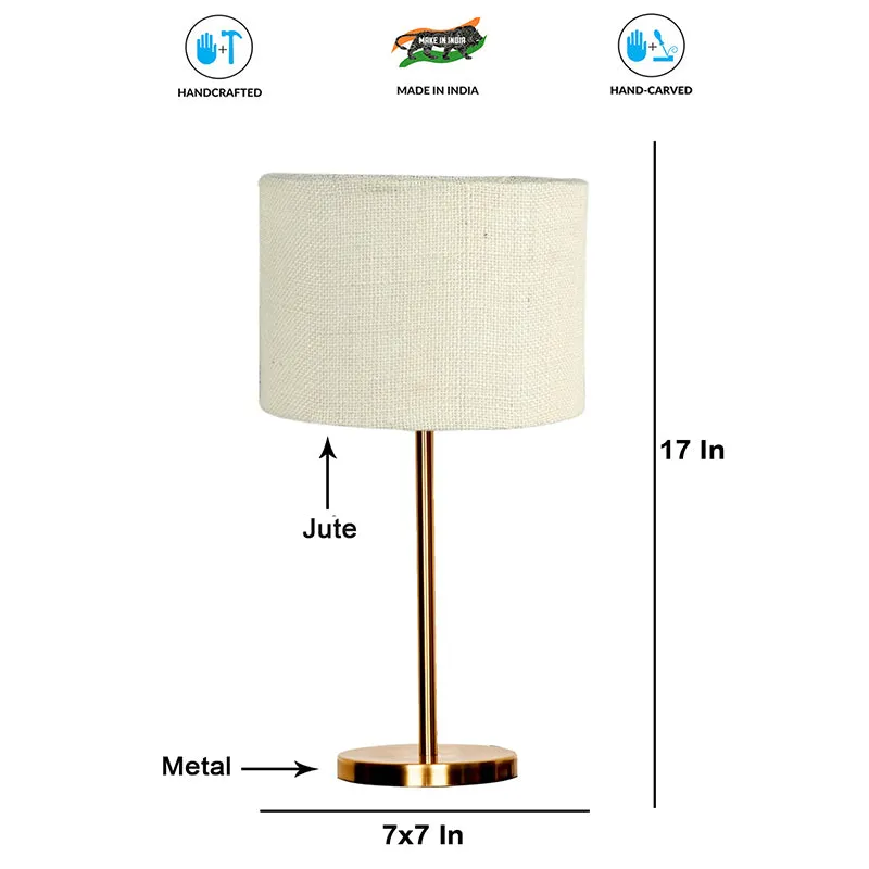 Loft Gleam Jute & Metal Table Lamp (Drum) - White,Gold media 4