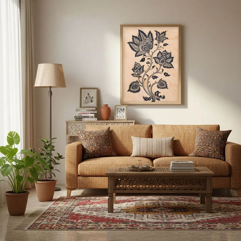 Pallavi Floral Line Art Canvas Wall Painting With Brown Frame media 4