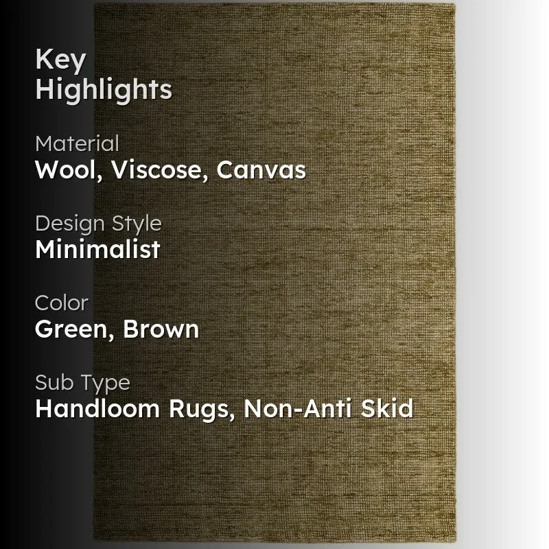 Thread Tale Hand Woven Wool Rug - Olive & Brown media 2