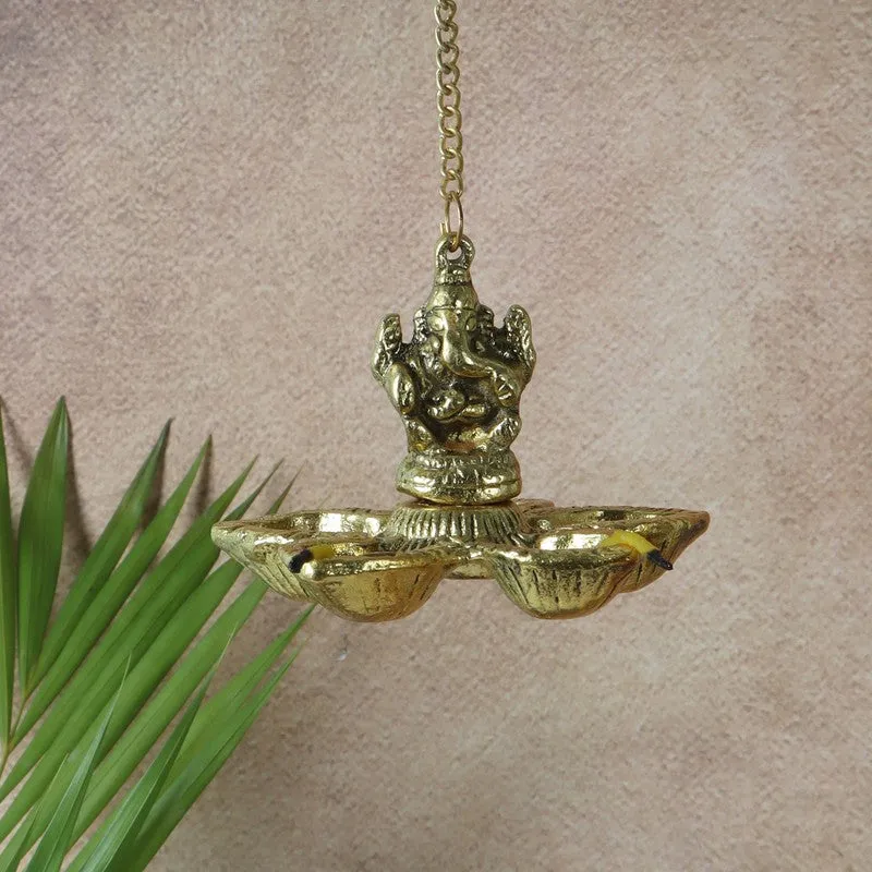 Vighnaharta Hanging Diya - Gold media 3