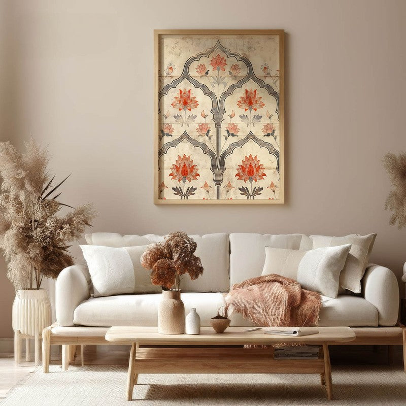 Lotus Arch Canvas Wall Painting With Brown Frame
