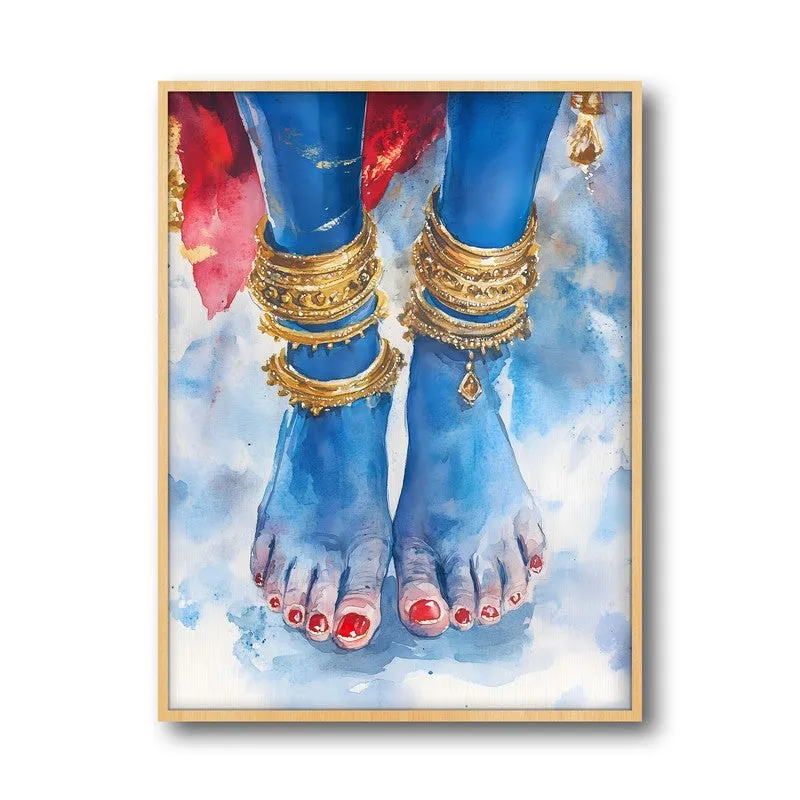 Blue Lotus Feet Spiritual Archival Paper Wall Painting - Natural Brown Frame media 6