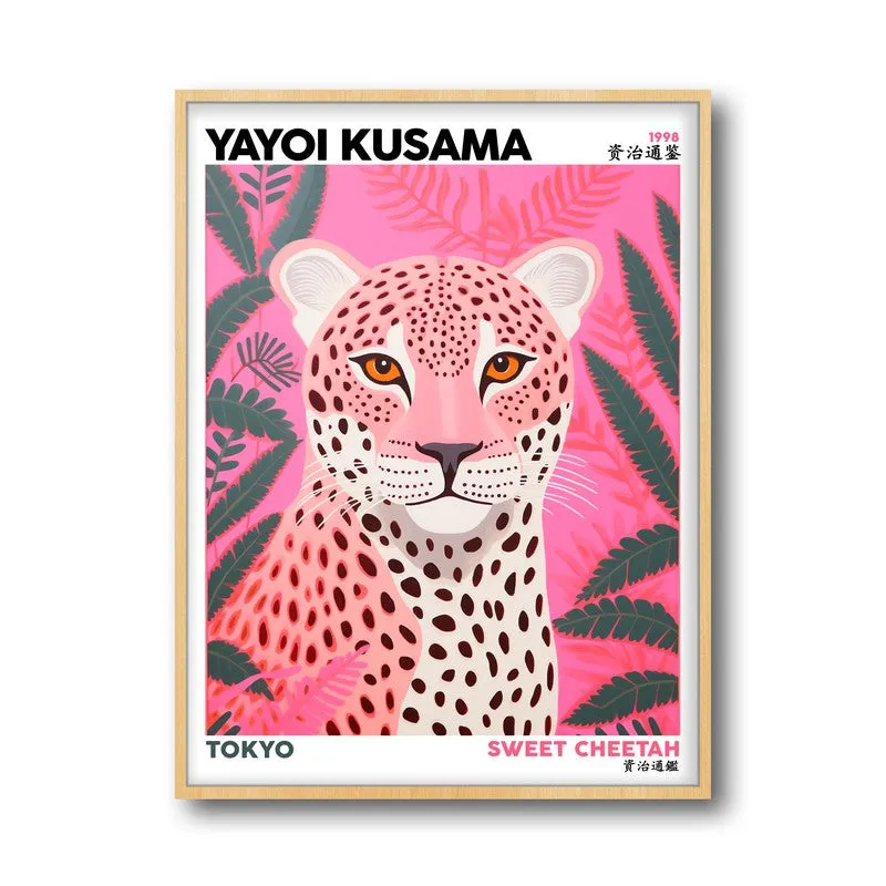 Sweet Cheetah Inspired by Yayoi Kusama Archival Canvas Wall Art - Natural Brown Frame media 5