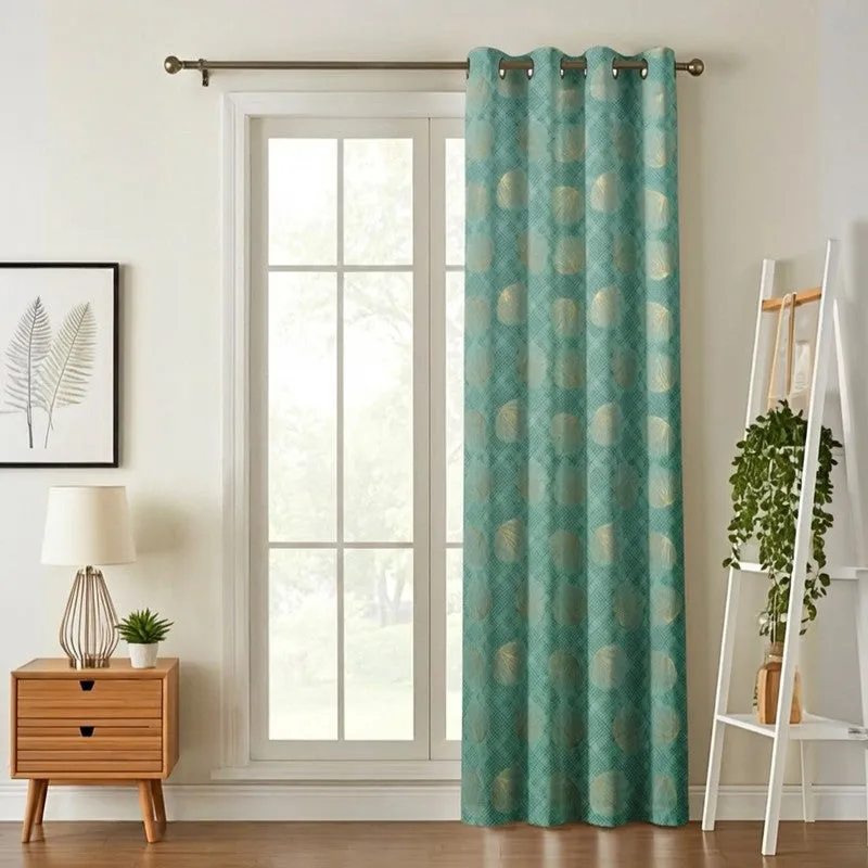 Glow Line Printed Velvet Curtain - Aqua Green,Gold media 1