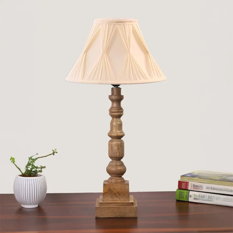 Pleatra Pinch Arbor Wooden Table Lamp - Ivory,Brown media 3