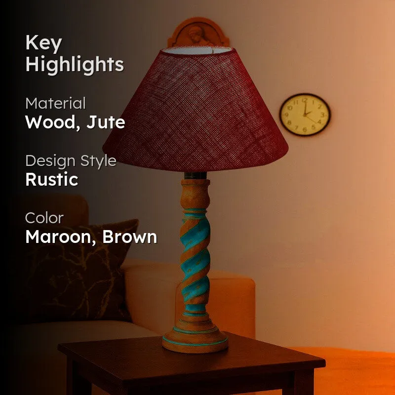 Elara Oryn Wooden Table Lamp - Maroon media 2