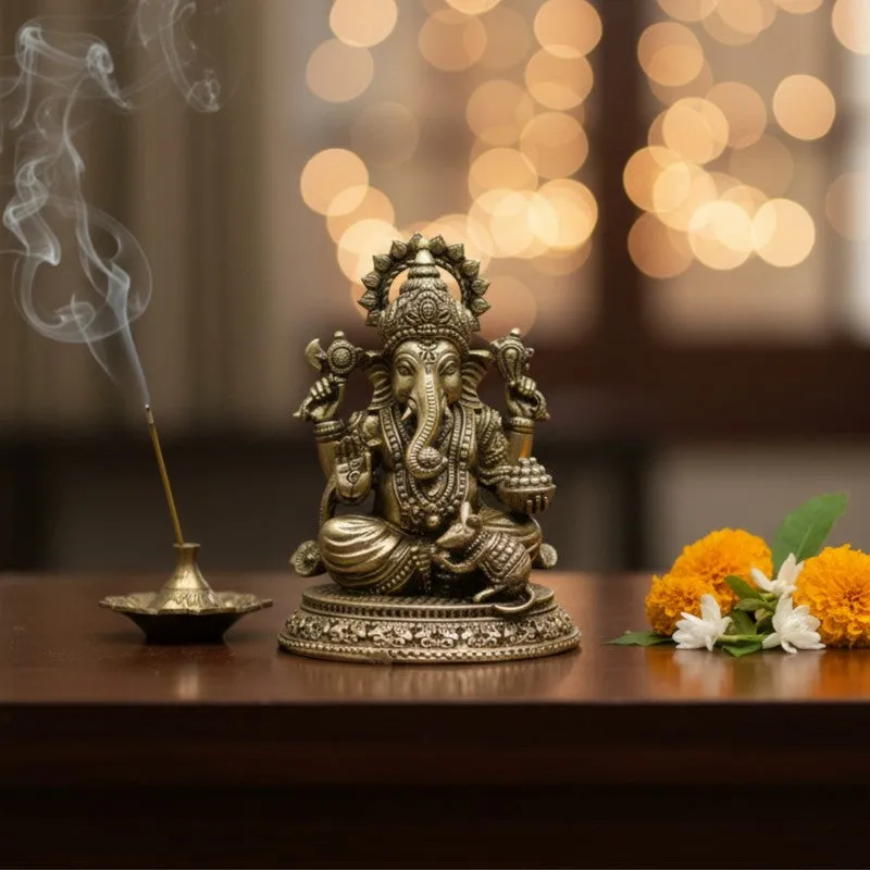 Divine Aura Ganpati Brass Idol media 3