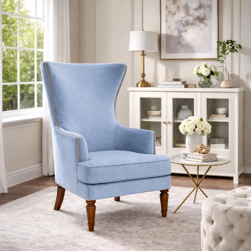 Elysian Teak Wood & Velvet Regal Lounge Chair - Blue media 1