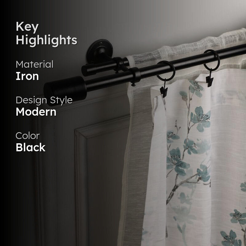 Sleekera Duo Extendable 1" Double Curtain Rod With Abstract Finial & Brackets (Black) media 2