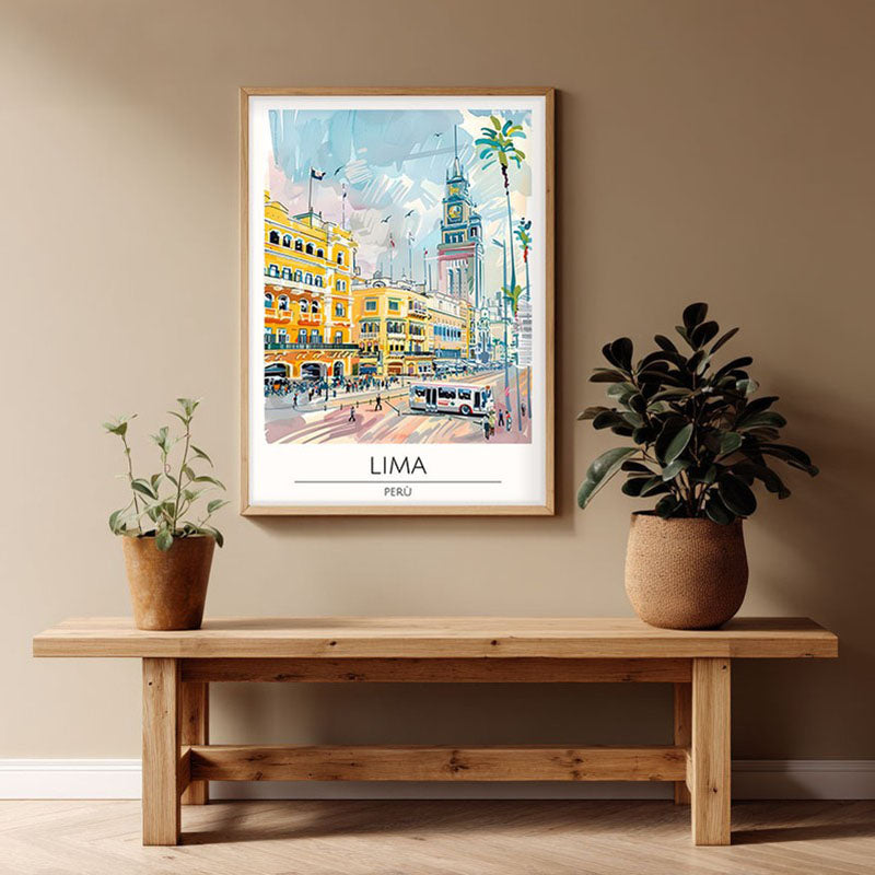 Vintage Lima Framed Canvas Archival Canvas Wall Painting - Natural Brown Frame