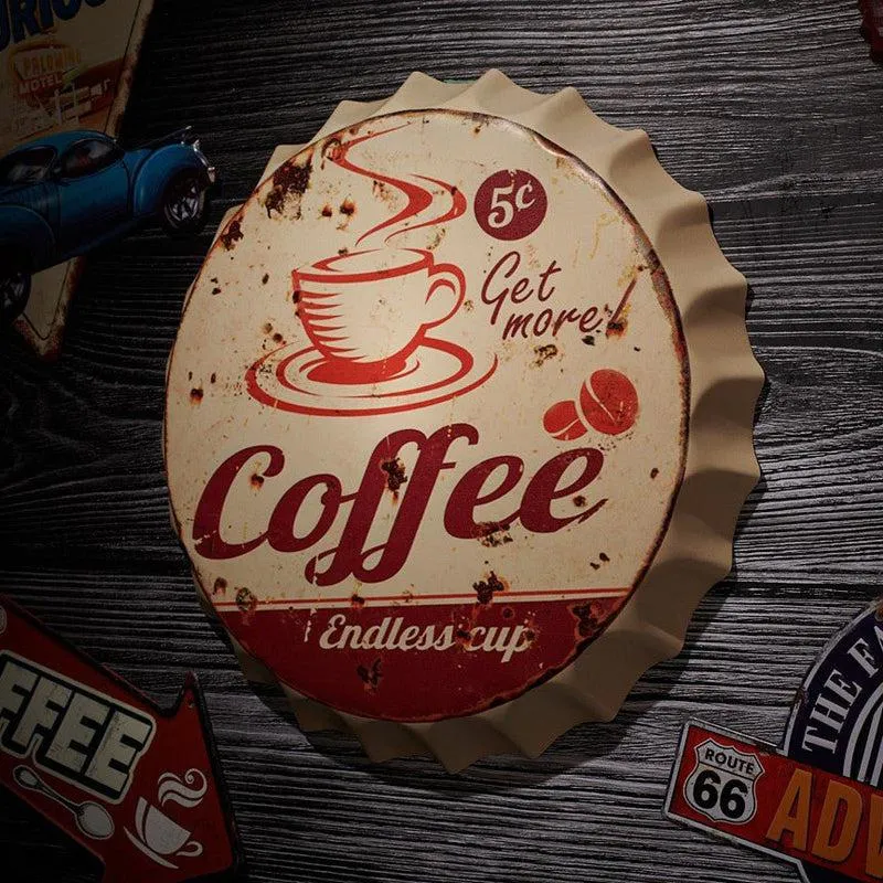 Get More Coffee Endless Cup Bottle Cap Metal Wall Accent media 1