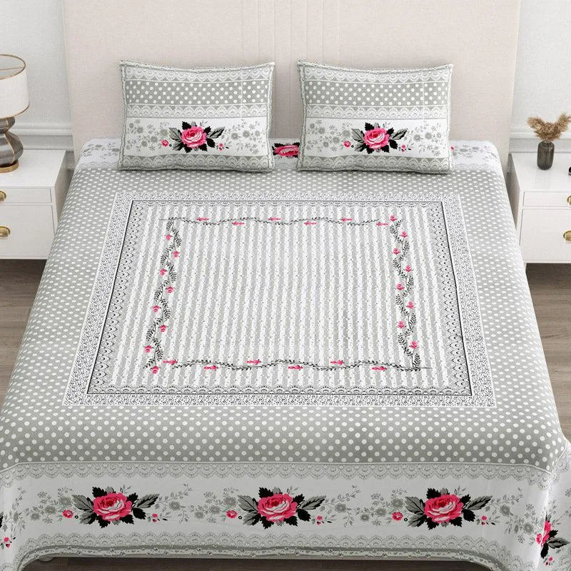 Kellan Floral Cotton Bedsheet (Grey) - 180 TC media 3