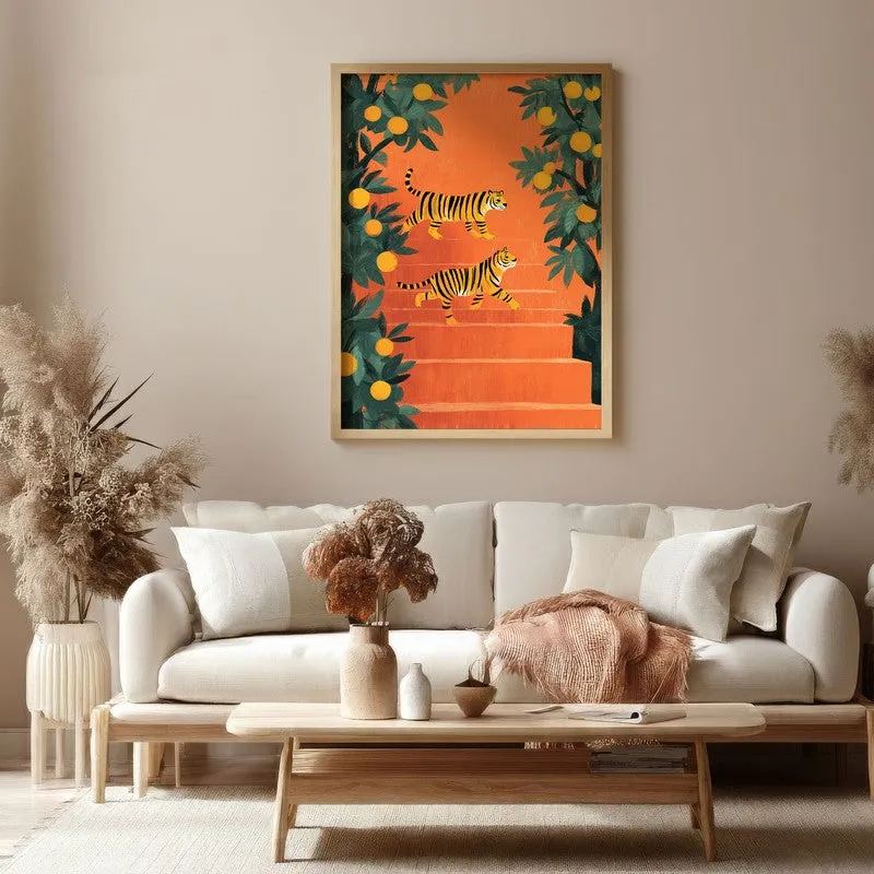 Tigris Canvas Wall Painting With Brown Frame media 4