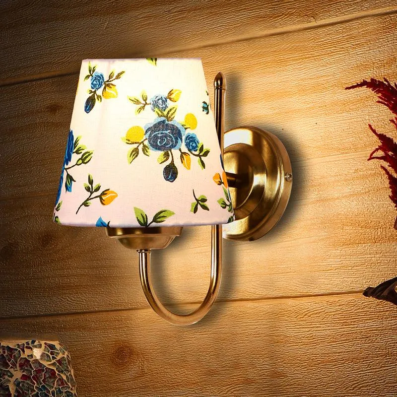 Altura Blue Fleur Conical Fabric & Metal Wall Lamp media 3