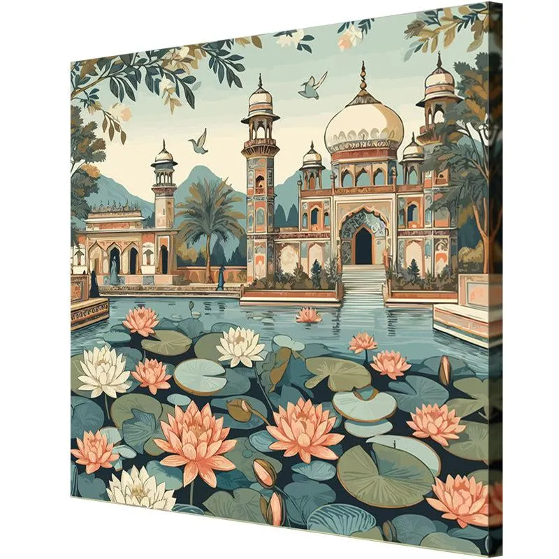 Palatial Lotus Blooms Wall Painting media 6