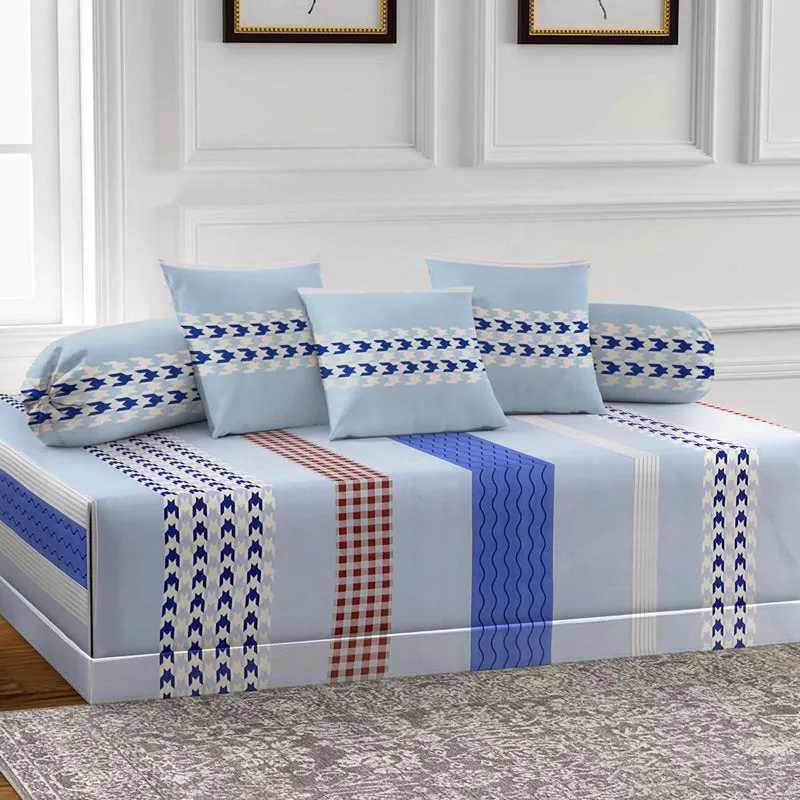Blue Geometrica Diwan Set - Six Piece Set media 1