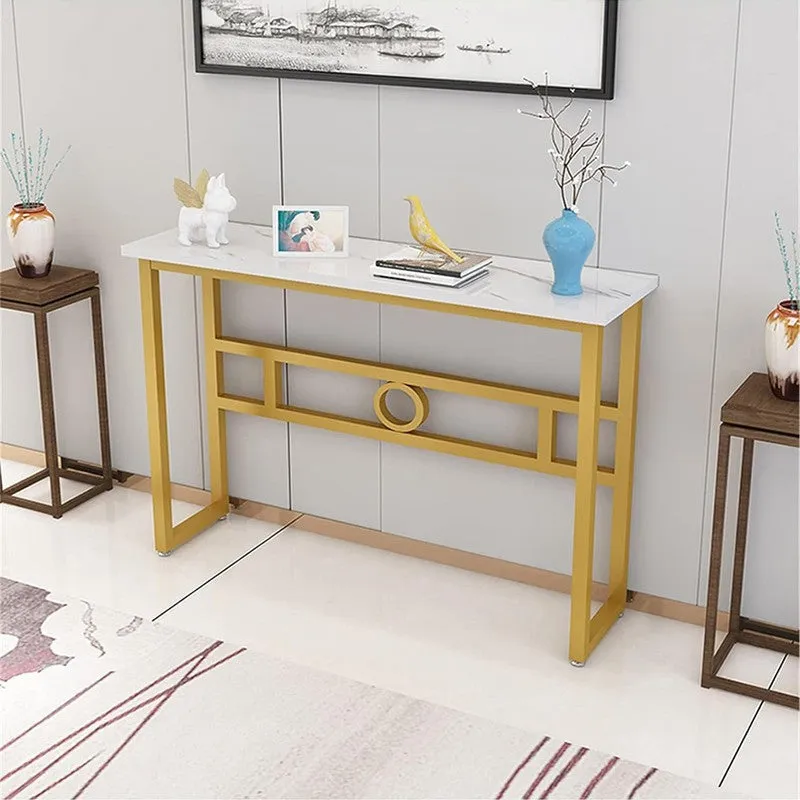 Long Narrow Metal Console Table with Marble Top - Large media 4