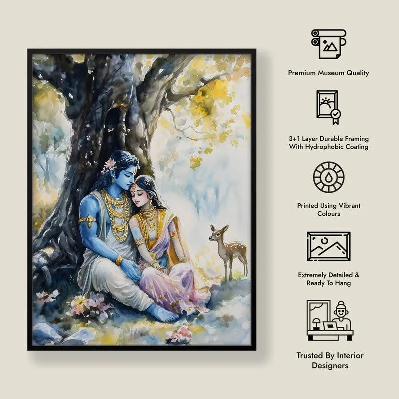 Janaki Rama Spiritual Archival Paper Wall Painting With Frame - Black media 8