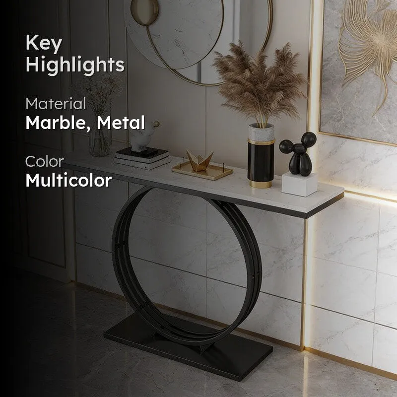 Minimalist Metal Console Table with Marble Top - Small media 2