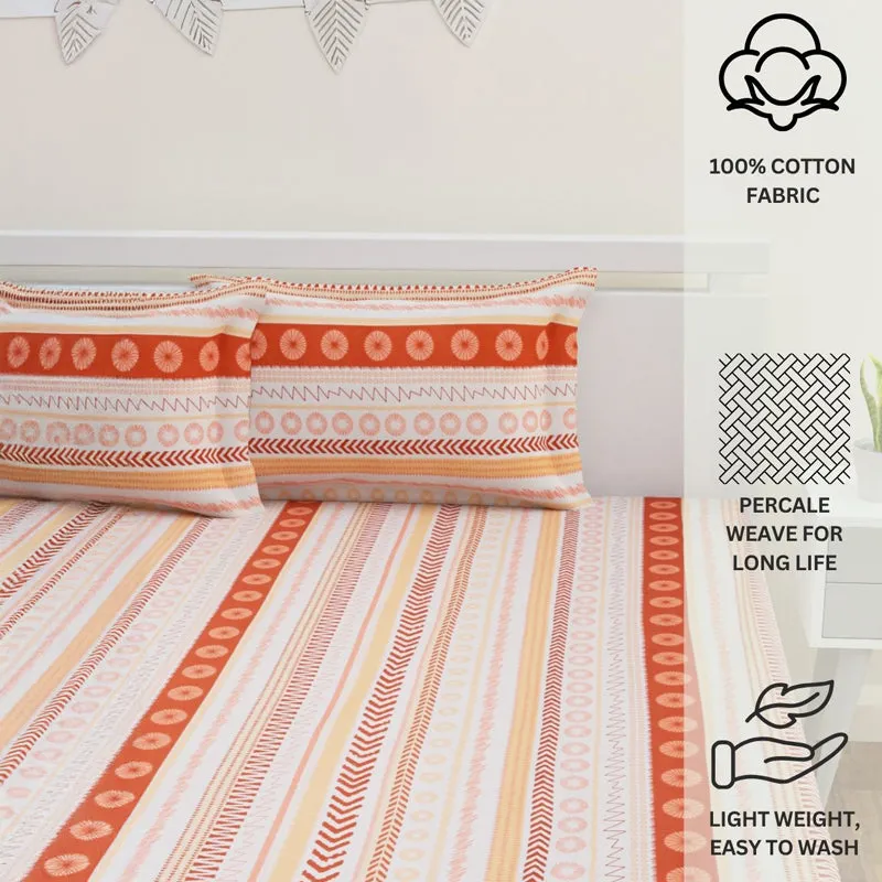 Florelle Strips Cotton Bedsheet (Orange) - 144 TC media 12